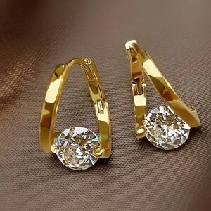 Elegant Gold Of Sterling Silver Hoop Earrings with Cubic Zirconia Center Stone